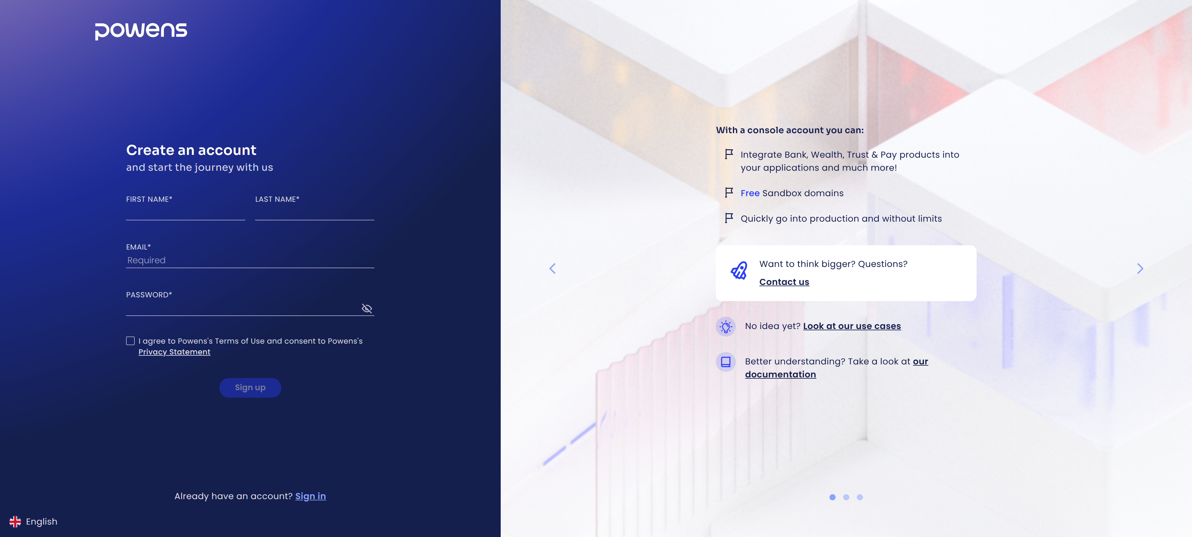Powens account creation
