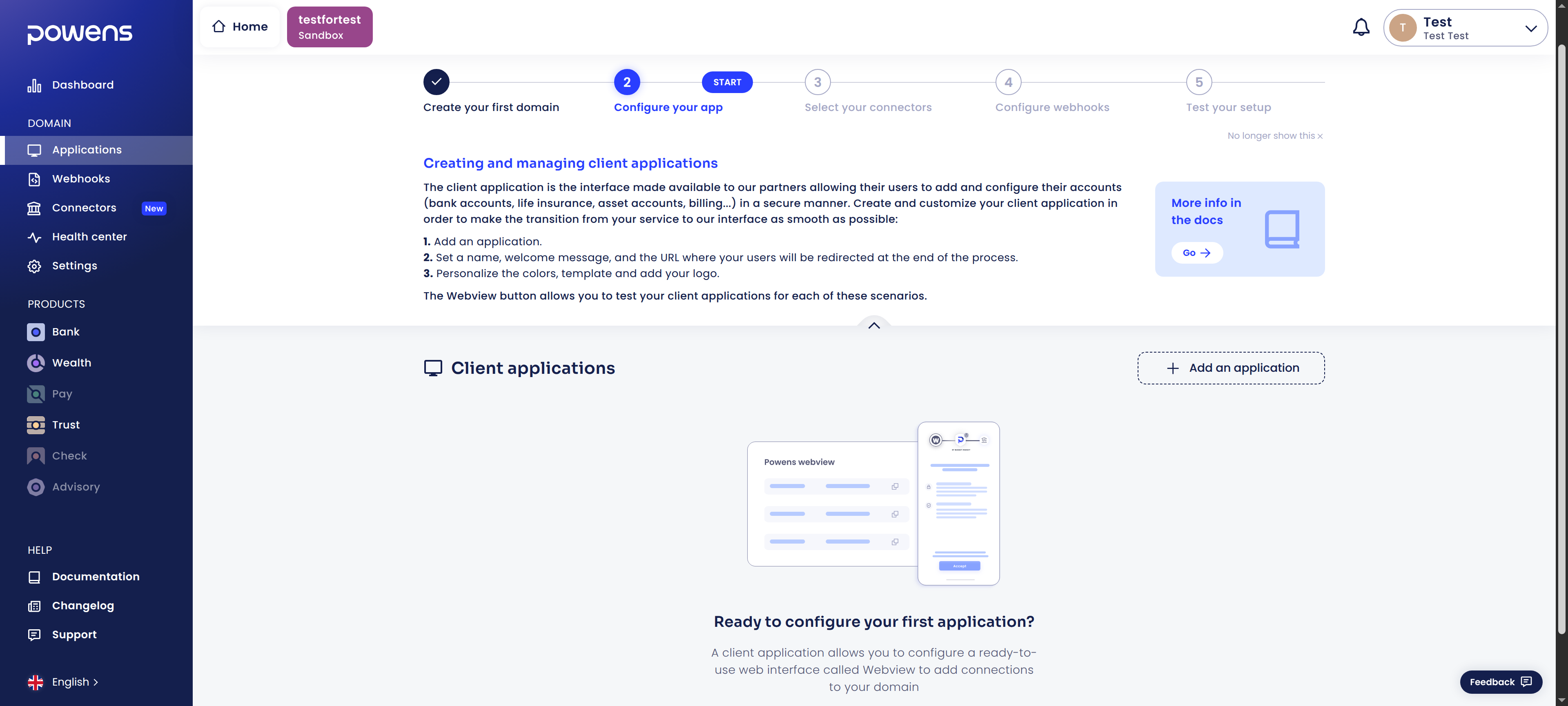 Powens create webview
