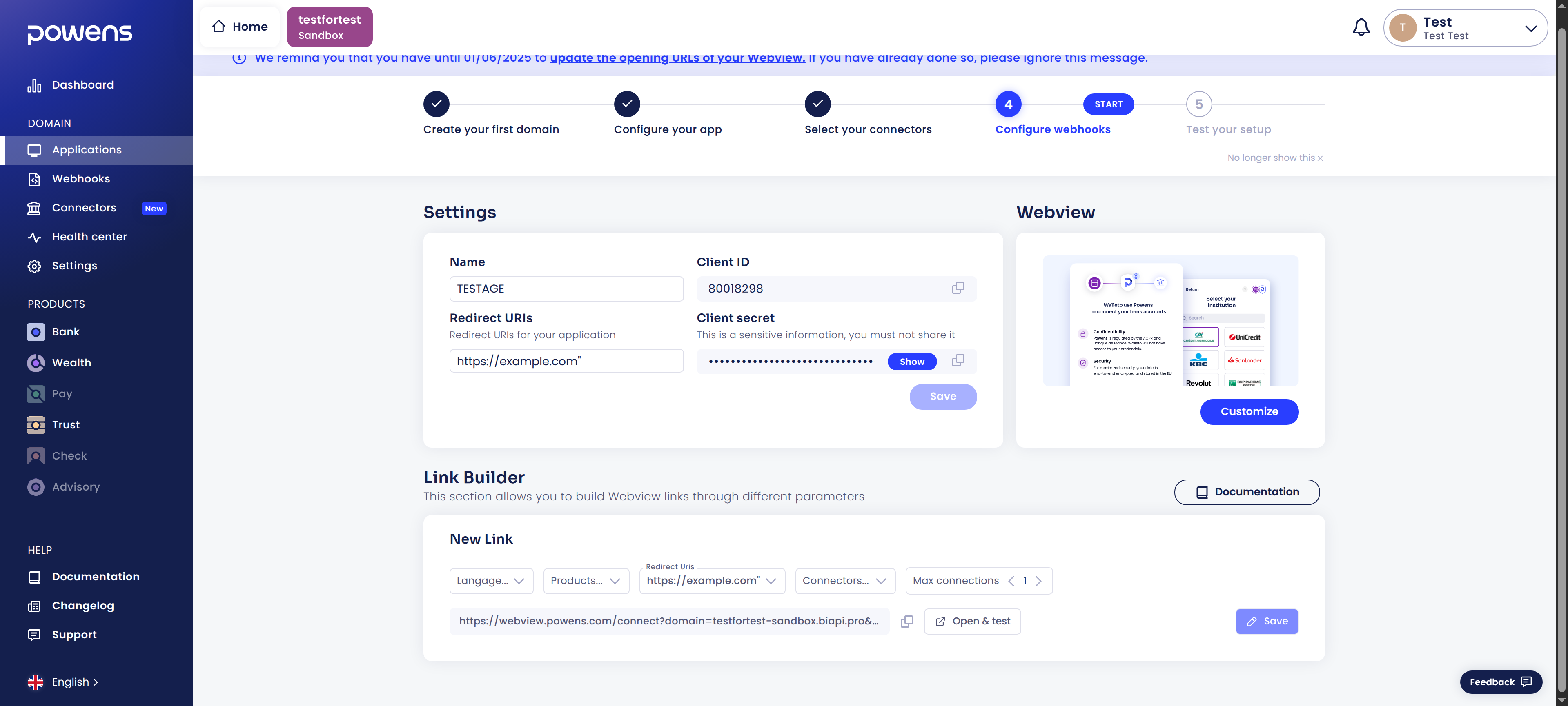Powens created webview