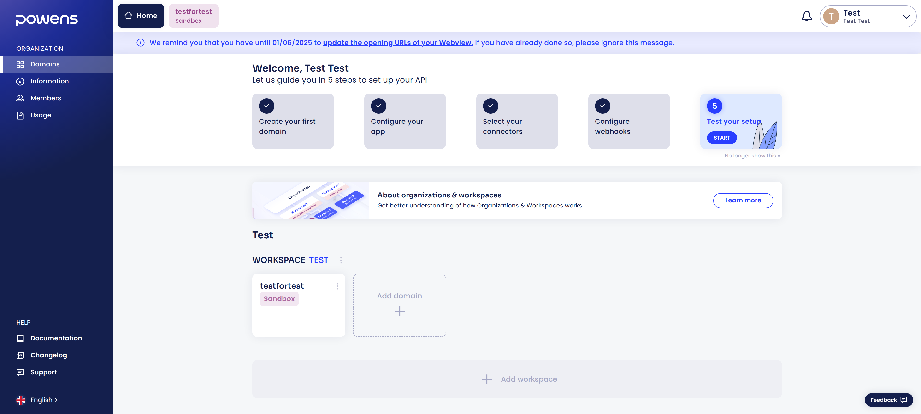 Powens created webhook